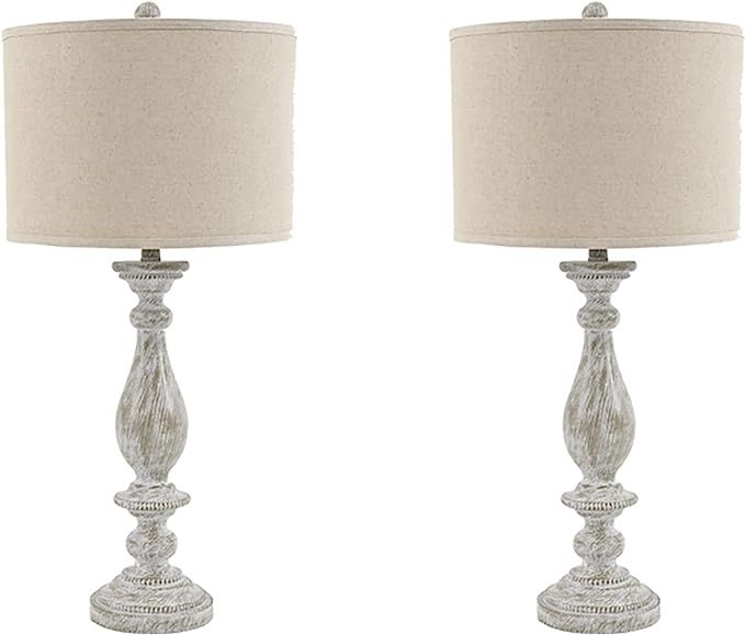 Signature Design by Ashley Bernadate Vintage Cottage Table Lamp, Set of 2, 31", Whitewash | Amazon (US)