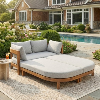 Christopher Knight Home Donovan Outdoor Acacia Wood Daybed with Cushion, Teak/Light Gray | Target