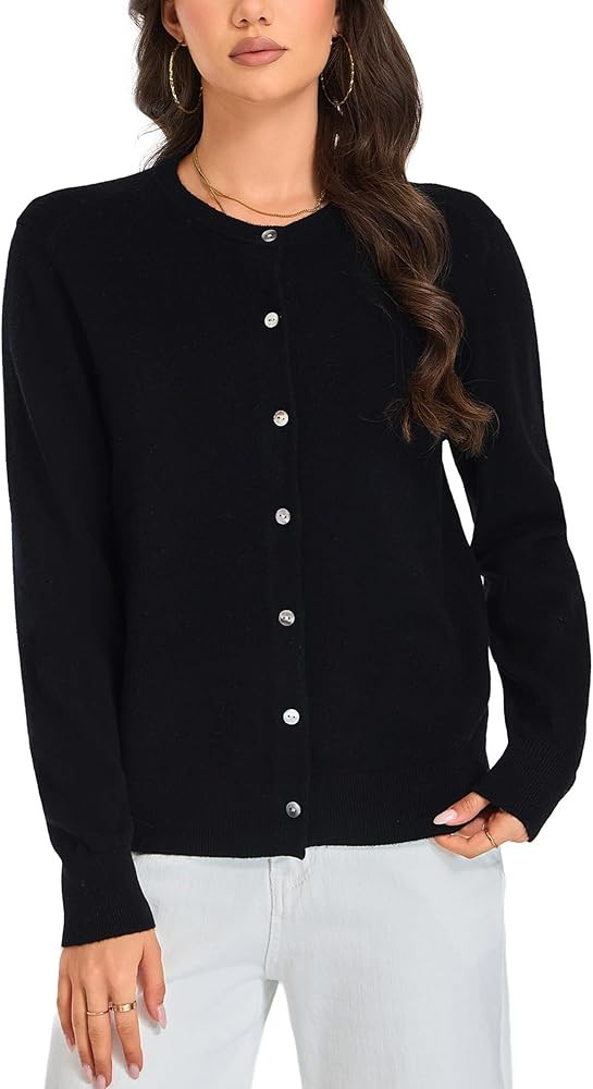 Womens Button Up Sweater - 100% Merino Wool Cardigan with Real Shell Buttons Knit Warm Sweater fo... | Amazon (US)