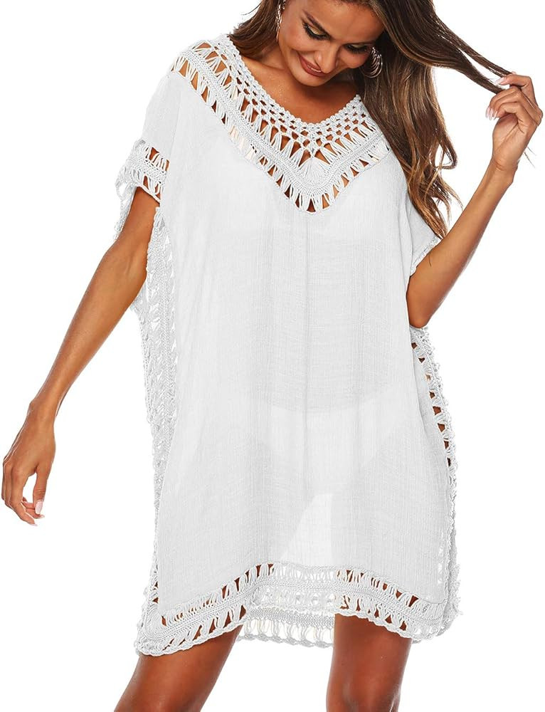 Wander Agio Womens Swimwear Cover up Swim Suit Beach Bikini Coverups Stripe Printing Hollow Out | Amazon (US)