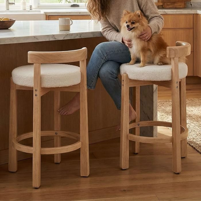 LukeAlon Sherpa Counter Stools Set of 2, Mid Century Upholstered 26.5" Seat Height Low Barstools ... | Amazon (US)