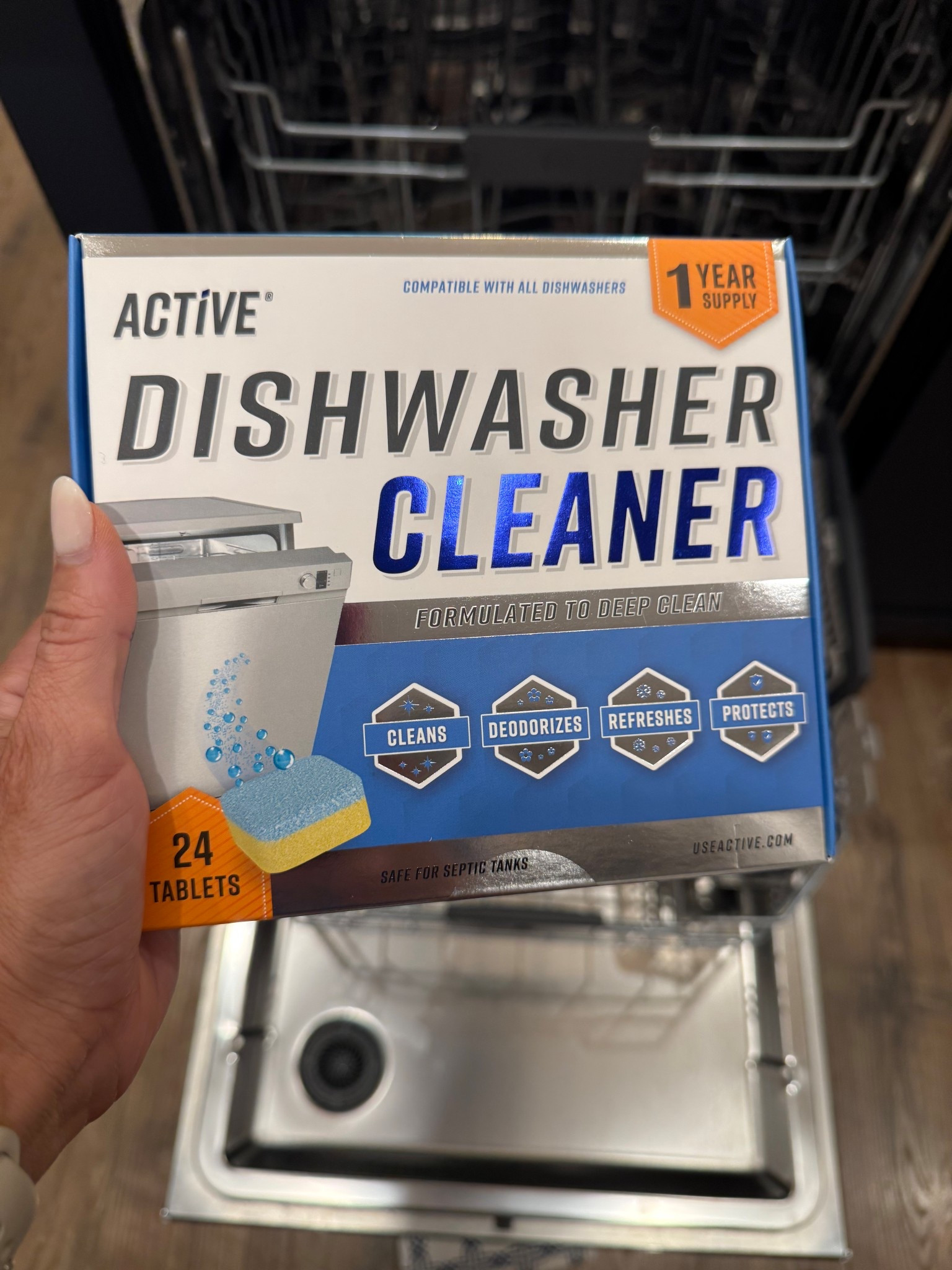 At the beginning of each month I use these tablets to do a maintenance clean to keep my dishwasher smelling fresh and clean. I also use this brand's cleaning tablets for the garbage disposal and washing machine.
