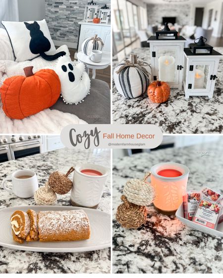 Shop my cozy Fall home decor finds from @walmart ! Refresh your home with the scents and comforts of Fall! 🍂🧡🍁

#walmartpartner #walmartfinds #IYWYK 

Fall home decor, wax burner, Fall candles, white mug, white serving plate, pumpkins, woven pumpkin, rattan pumpkins, ghost pillow, pumpkin pillow, black cat Halloween pillow, flameless candles, throw blanket, white pillow 

#LTKSeasonal #LTKhome
