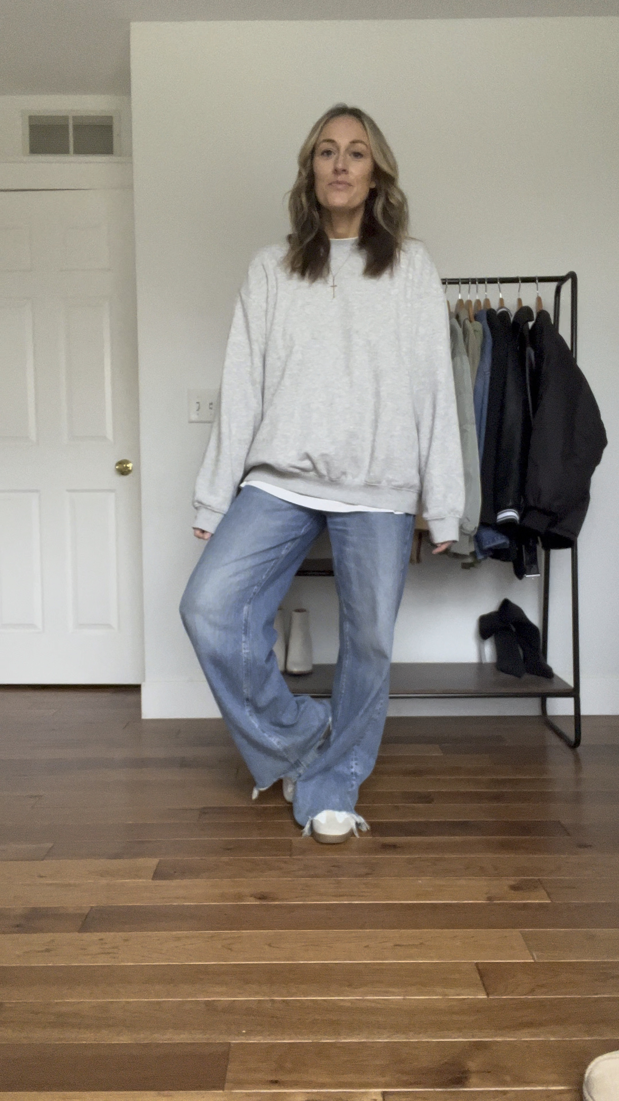 Im in a medium in the top. 
Jeans are a 6 long. 

Everyday outfits. Easy outfits. Easy outfit ideas. Neutral basics. Fall outfits. Fall outfit idea. Casual outfits. Basic mom outfit. Casual outfit idea. Casual outfit. Everyday outfit. Mom outfit. Oversized sweatshirt. Wide leg jeans. Sneakers.

#LTKFindsUnder100 #LTKSeasonal #LTKFindsUnder50