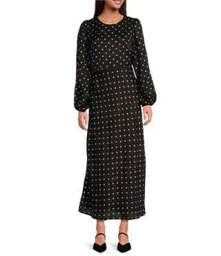 ASTR The Label Quinn Dotted Print Crew Neck Long Sleeve Maxi Dress | Dillard's | Dillard's