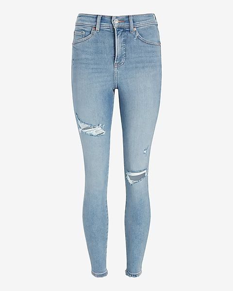 High Waisted Light Wash Ripped Skinny Jeans | Express