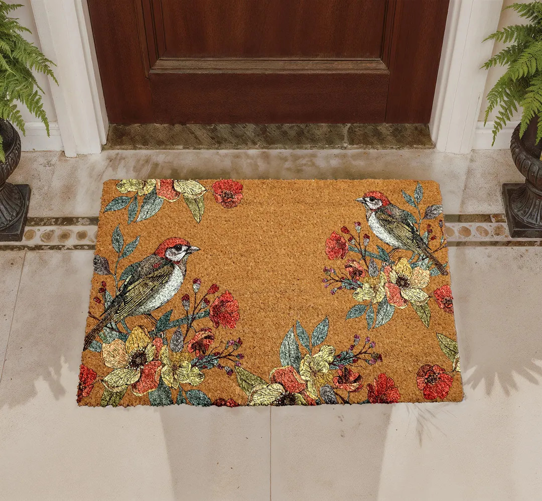 Vintage Floral Doormat, Botanical Flowers Welcome Mat, Cottagecore Bird Door Mat, Natural Coir Ma... | Etsy (US)