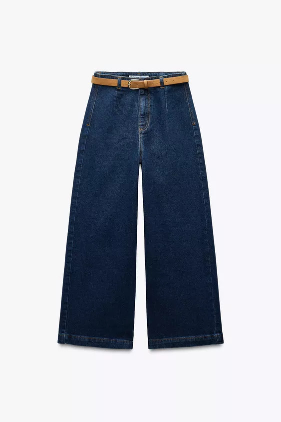 HIGH-WAIST - WIDE LEG CROPPEDHigh-waist jeans with a belt. Rear patch pockets. Washed effect. Wid... | Zara UK