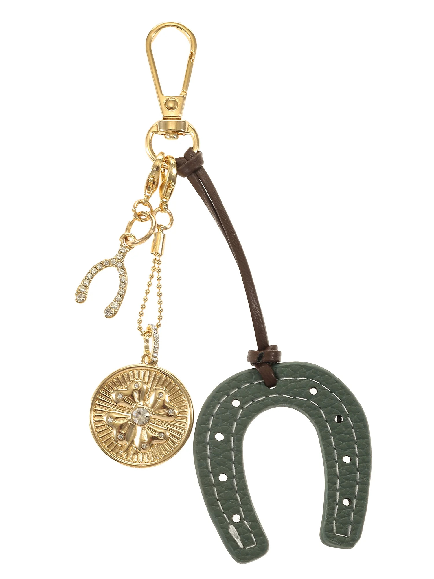 Time and Tru Goldtone and Faux Leather Horseshoe Bag Charm, Green, 1 Piece | Walmart (US)