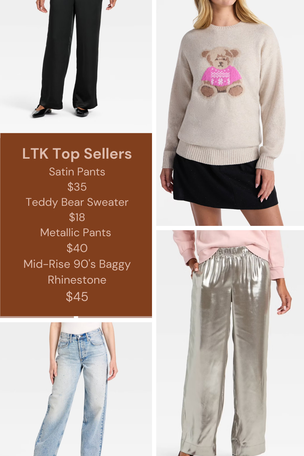 Our off Amazon LTK top sellers of the week! Some great options for your holiday get togethers!

#holidayoutfit #partyoutfit #rhinestonejeans #satinpants 

 #LTKHoliday #LTKSeasonal #LTKFindsUnder50