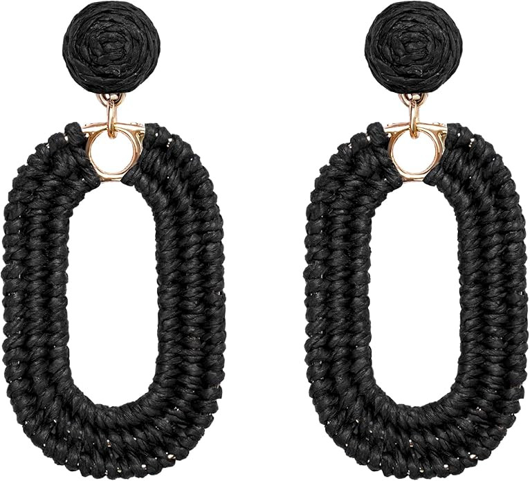 Raffia Oval Earrings for Women - Boho Woven Rattan Earrings for Summer Beach - Tropical Vacation ... | Amazon (US)