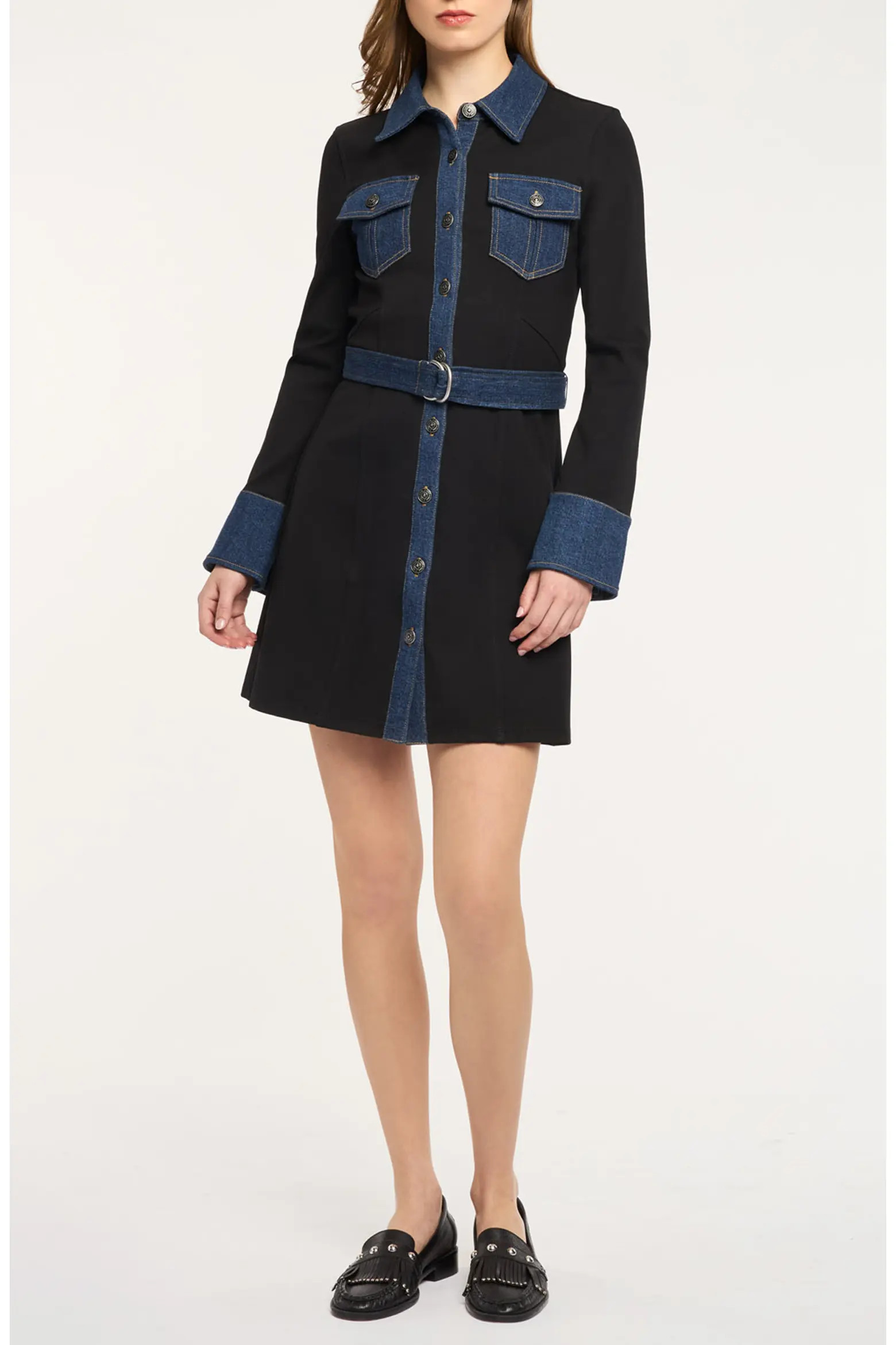 Cinq à Sept Aliza Denim Trim Long Sleeve Dress (Women) | Nordstrom | Nordstrom