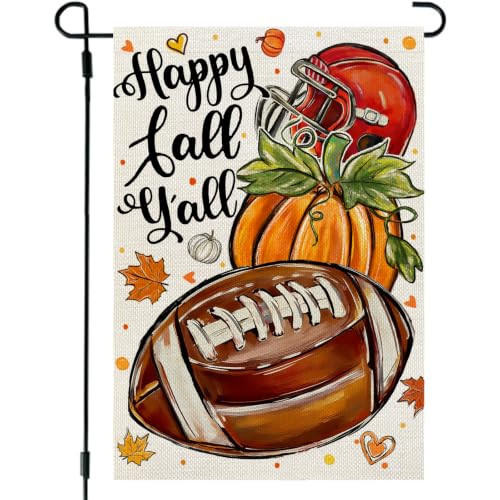 CROWNED BEAUTY Happy Fall Y'all Football Garden Flag 12 x 18 Inch Double Sided Pumpkin Helmet Fall Outdoor Yard Decor for Porch Patio Lawn Autumn Game Day Decorations | Amazon (US)
