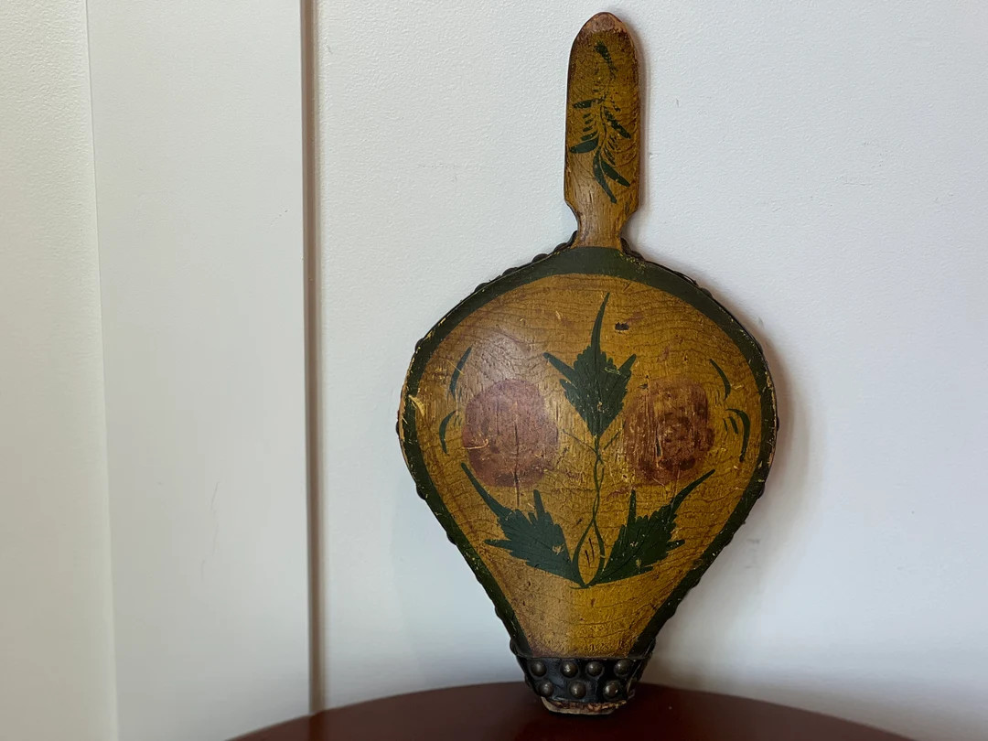 Antique 19th Century Hand Painted Wood Fireplace Bellows Panel With Leather Trim One Side Decorat... | Etsy (US)