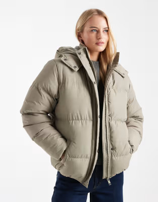 Brave Soul Tall hooded cropped puffer jacket in sage green | ASOS (Global)