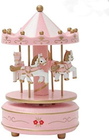 Vintage Pink Wooden Merry-Go-Round Horse Christmas Birthday Gift Carousel Music Box, Clockwork Me... | Amazon (US)