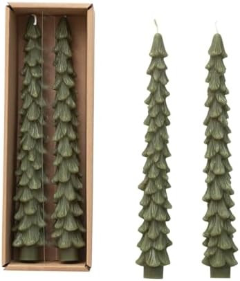 Creative Co-Op Unscented Tree Shaped Taper Candles, Evergreen, Boxed Set Of 2 | Amazon (US)