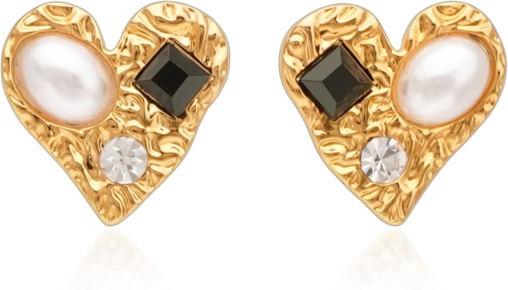 Mierfyni Pearl Stud Earrings, Gold Pearl Earrings Studs, Faux Pearl Earrings for Women Gold Plate... | Amazon (US)