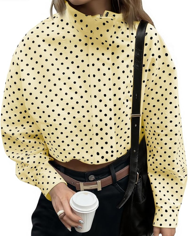 Tankaneo Womens Zip Up Cropped Jackets Polka Dot Oversized Jackets Spring Lightweight Trendy Casu... | Amazon (US)