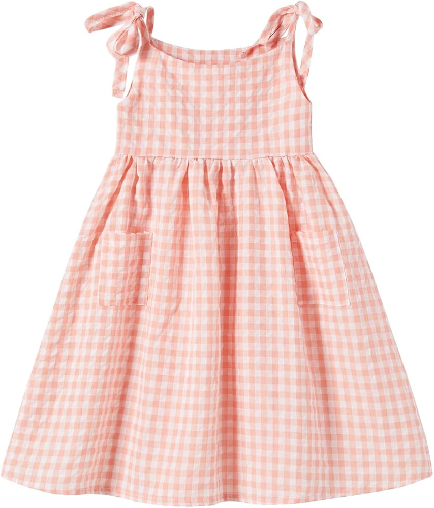 Rysly Girls Cotton-Linen Sleeveless Dress with Shoulder Straps and Pockets Toddler Girls Sundress | Amazon (US)