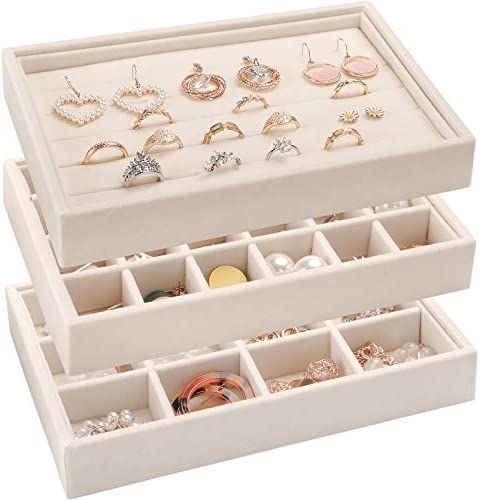 Mebbay 8.6" Small Velvet Stackable Jewelry Tray Organizer Display for Drawer, Stud Earring Neckla... | Amazon (US)