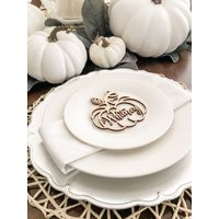 Personalized Pumpkin | Thanksgiving Decor Laser Cut Out Wood Name Card Plate Ornament Farmhouse Tabl | Etsy (US)