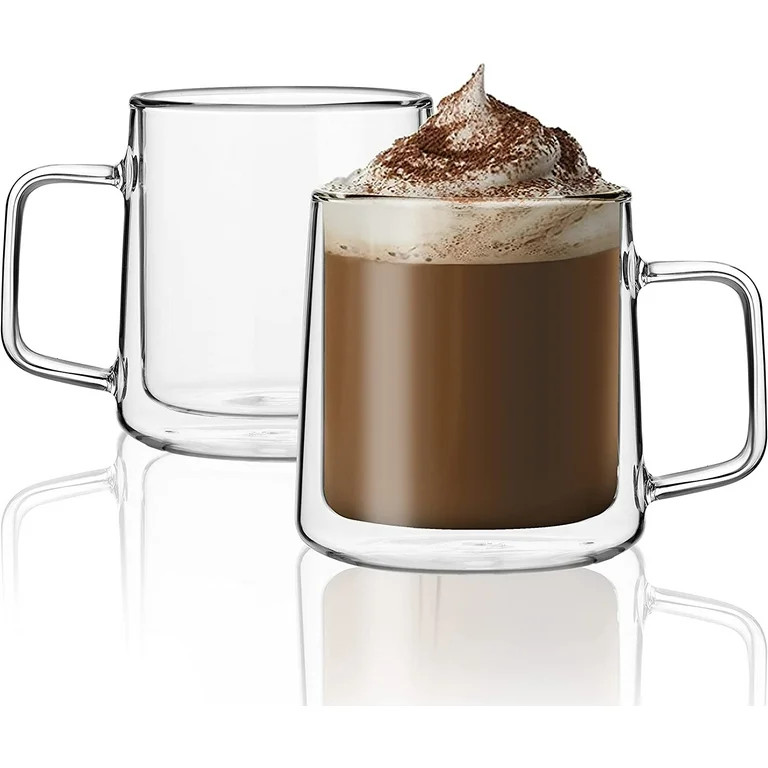CNGLASS 10oz/ 12oz/15.2oz Glass Coffee Mugs,Double Wall Insulated Glass Cups with Handle,Clear Es... | Walmart (US)