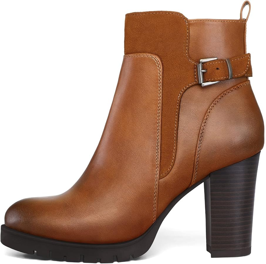 mysoft Women's Ankle Boots Chunky Stacked Heel Zipper Booties - Available in Wide Sizes | Amazon (US)