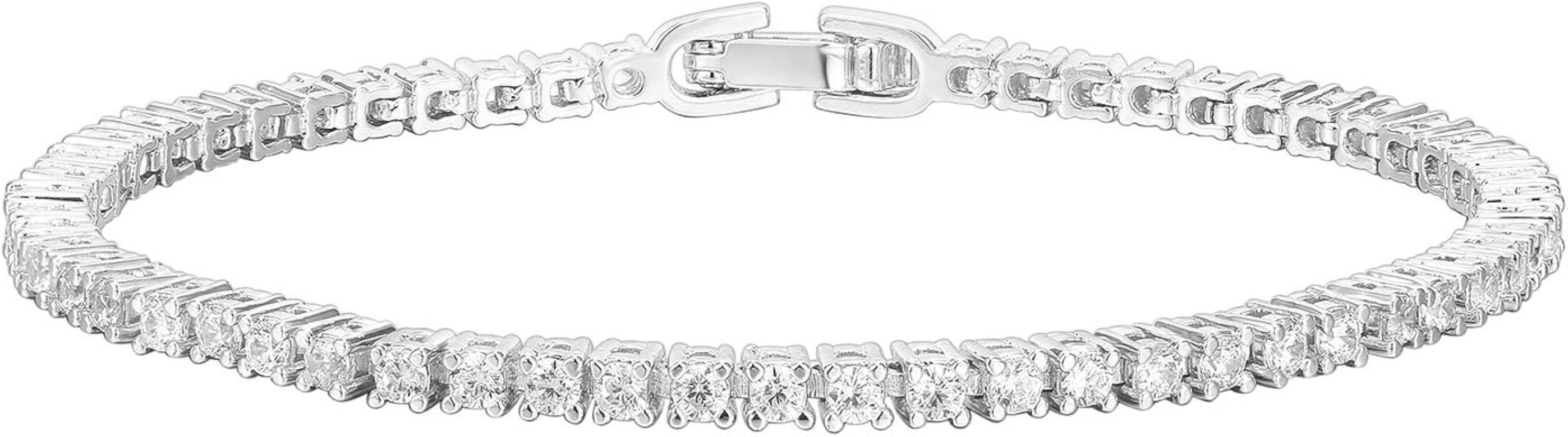 PAVOI 14K Gold Plated Princes Cut Cubic Zirconia Classic Tennis Bracelet | Gold Bracelets for Wom... | Amazon (US)