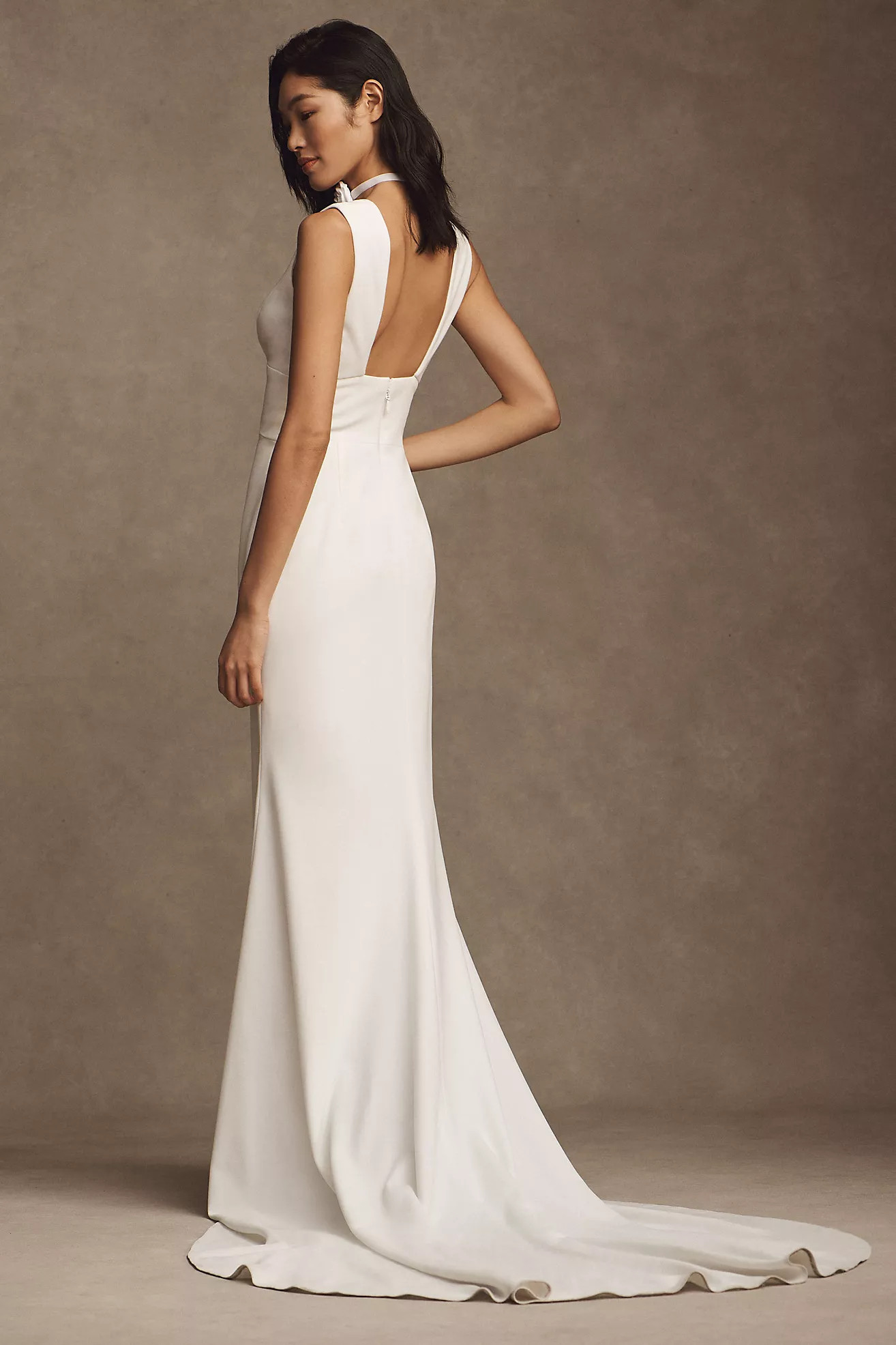 Wtoo by Watters Chloe Sleeveless Plunge Crepe Column Wedding Gown | Anthropologie (US)