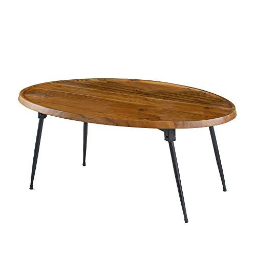 A&B Home Coffee Table Mid Century Modern Oval Coffee Table Solid Wood Accent Table With Strong Black Metal Legs for Living Room Bedroom Home Office 39X26X16 Inch | Amazon (US)