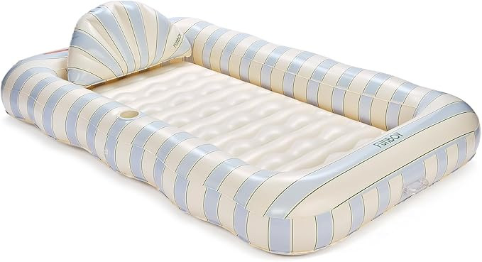 FUNBOY Tanning Pool Lounger Float Blue & Green Stripe, XL 72" x 48" with Pillow and Large Cup Hol... | Amazon (US)