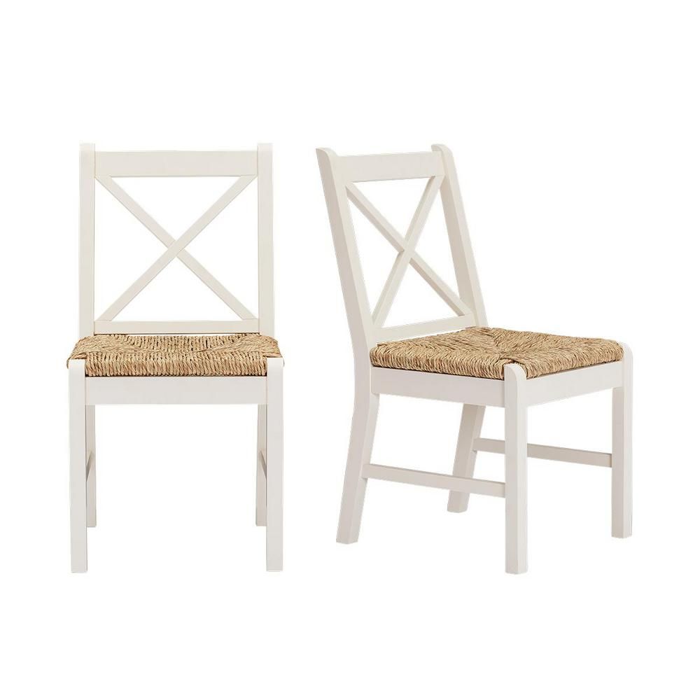 Home Decorators Collection Dorsey Ivory Wood Dining Chair with Cross Back and Rush Seat (Set of 2... | The Home Depot