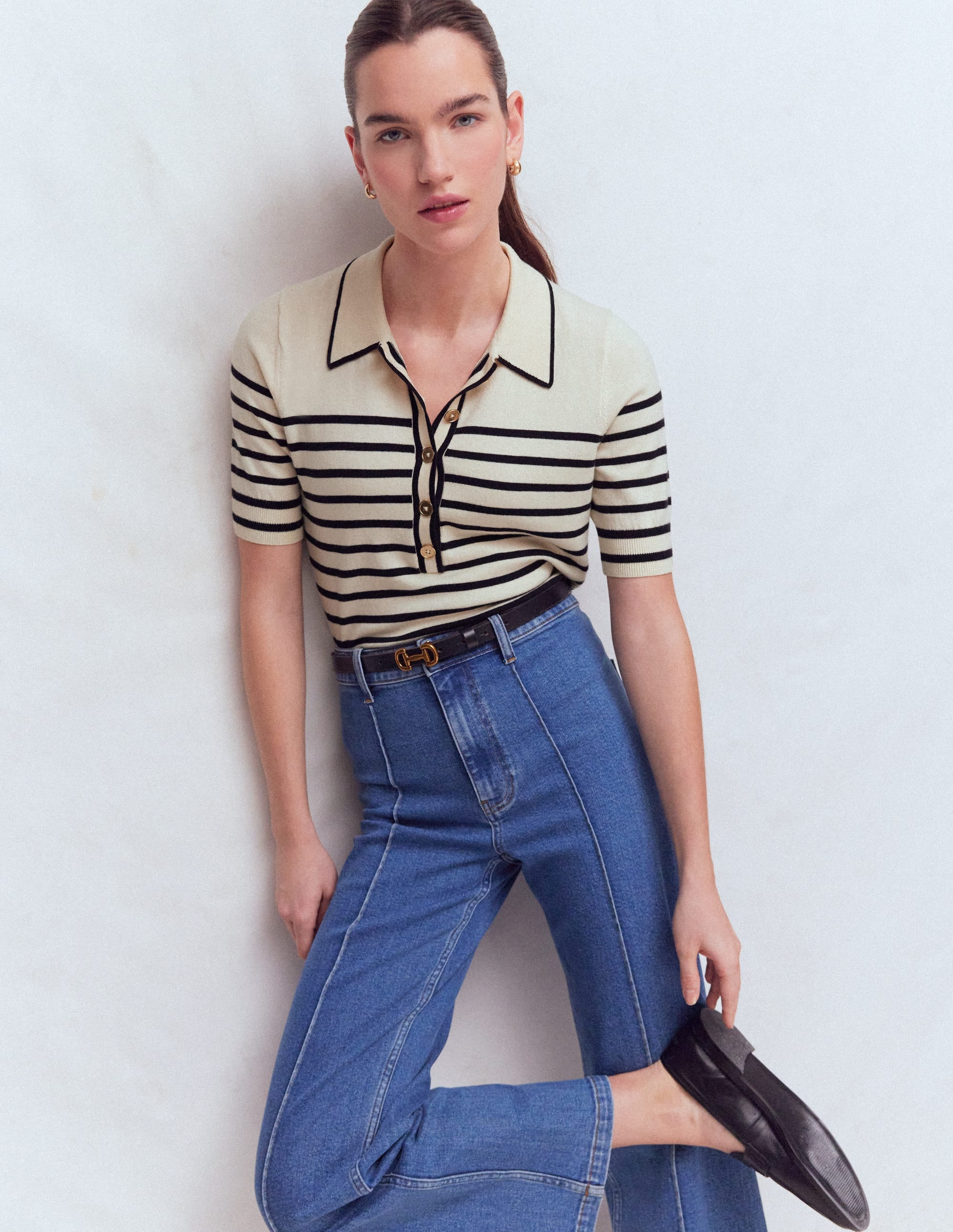 Liz Henley T-Shirt-Ivory. Navy | Boden (US)