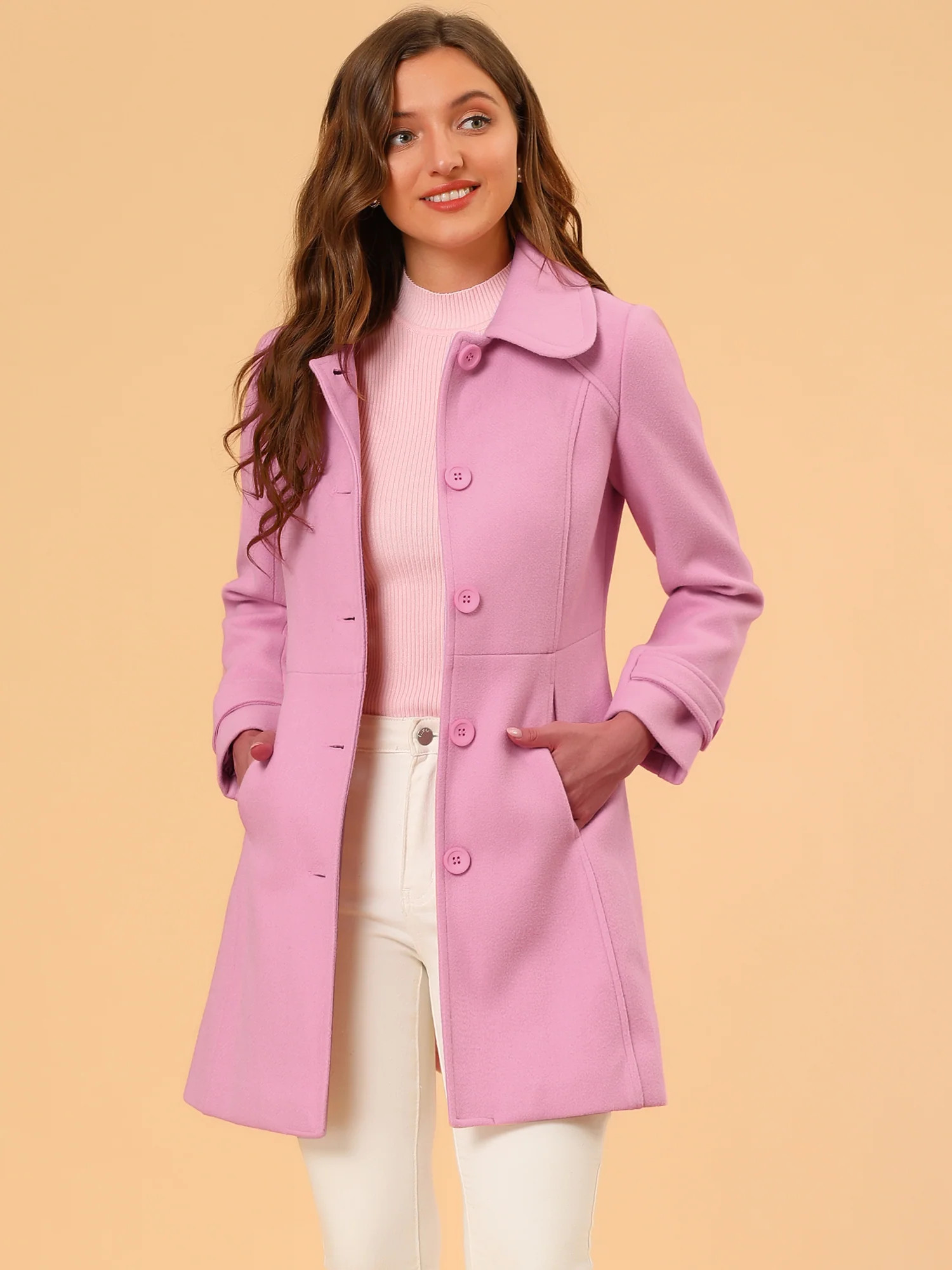 Peter Pan Collar Single Breasted Winter Outwear Buttoned Long Coat | allegra-k