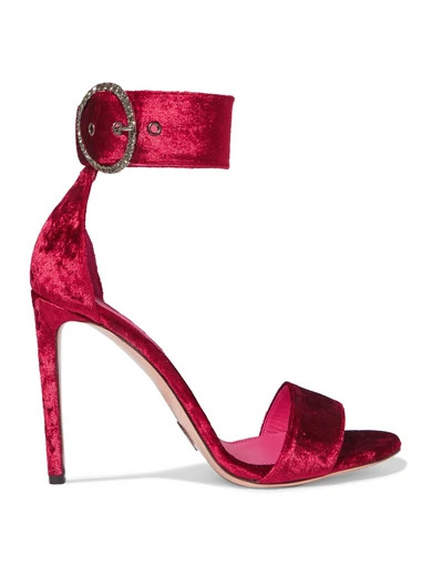 Oscar Tiye - Erica Embellished Velvet Sandals - Claret | NET-A-PORTER (UK & EU)