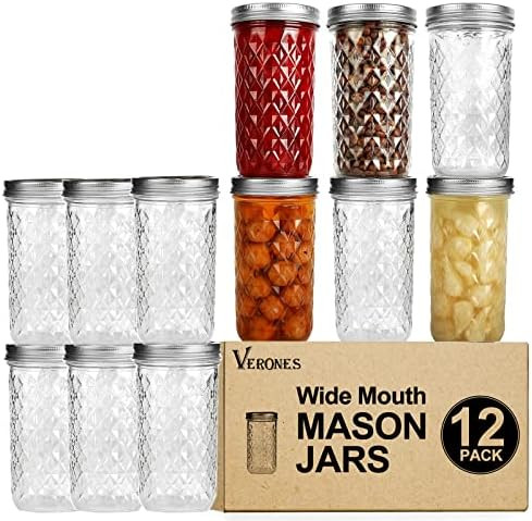 VERONES Wide Mouth Mason Jars 22oz, 12 Pack 22 oz Wide Mouth Mason Jars with Lids and Bands, Idea... | Amazon (US)