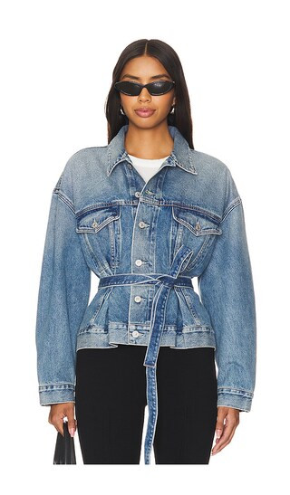 Leela Belted Denim Peplum Jacket in Cabazon | Revolve Clothing (Global)