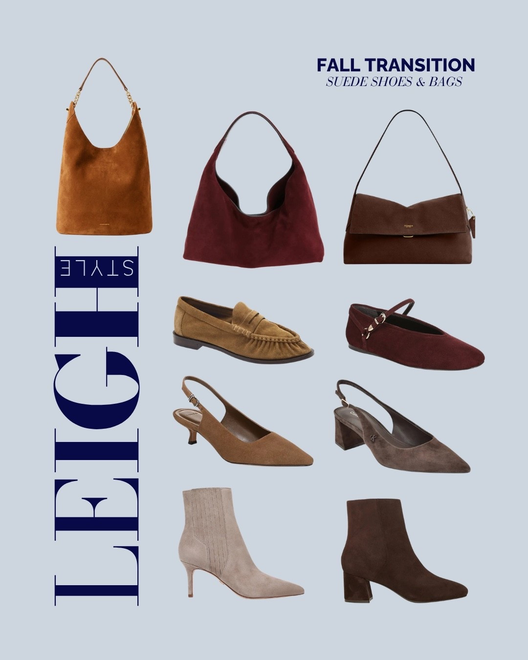 Suede season is officially here 🤎 The shoes and bags that make every fall outfit feel instantly elevated.

suede shoes, suede bags, fall accessories, fall shoe trends, fall handbag trends, suede loafers, suede ballet flats, suede boots, suede slingbacks, brown suede bag, burgundy suede bag, fall fashion, fall transition style, women’s fall accessories