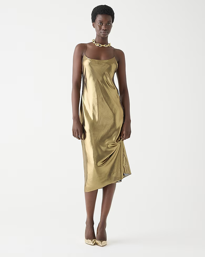 Gwyneth slip dress in gold lamé | J. Crew US