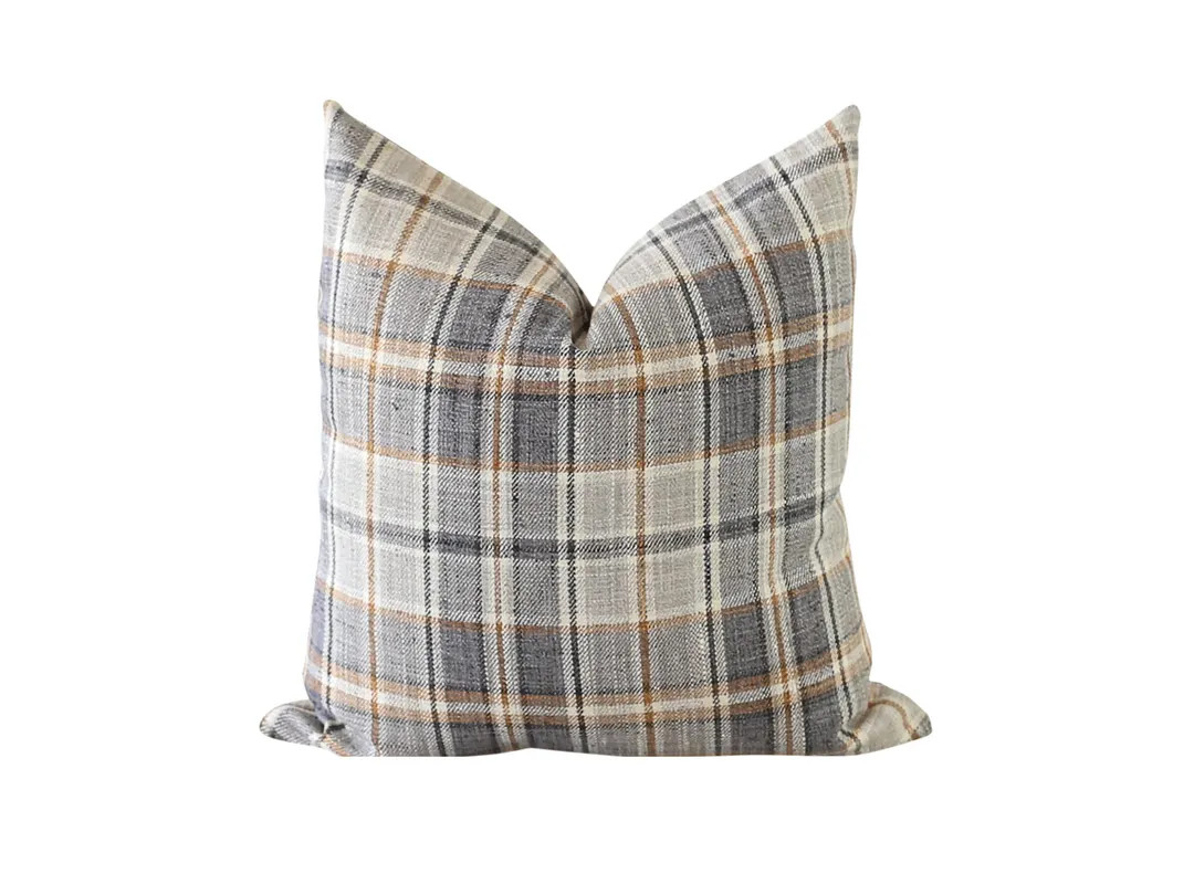 Rust Orange and Navy Plaid Pillow Cover: Fall Modern Farmhouse Throw Pillow - Etsy | Etsy (US)