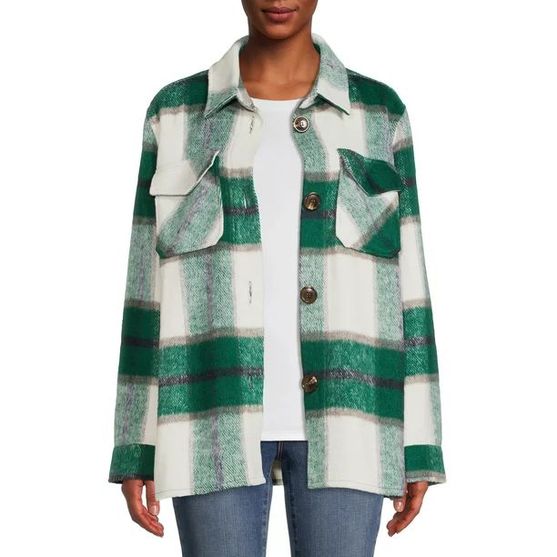 Jason Maxwell Women's Faux Wool Shirt Jacket - Walmart.com | Walmart (US)