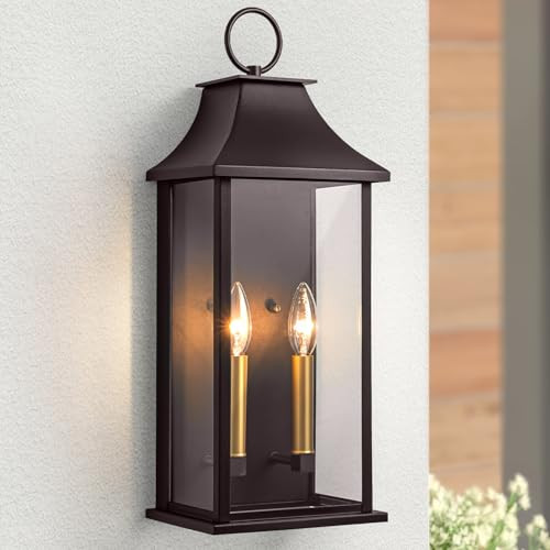 Lawyettle Oil Rubbed Bronze Dusk to Dawn Outdoor Wall Light, 20.6" Large Outside Wall Sconce Light 2-Light, Modern Exterior Wall Lantern with Glass, Waterproof Outdoor Porch Light for House, Porch | Amazon (US)