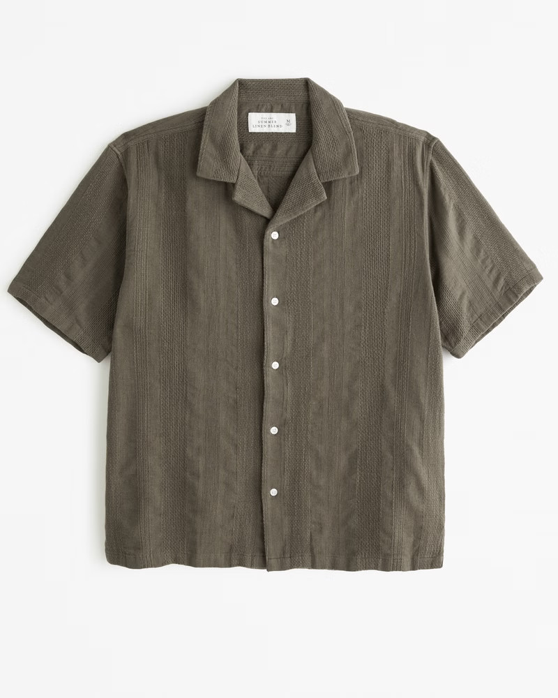Camp Collar Linen-Blend Textured Shirt | Abercrombie & Fitch (US)