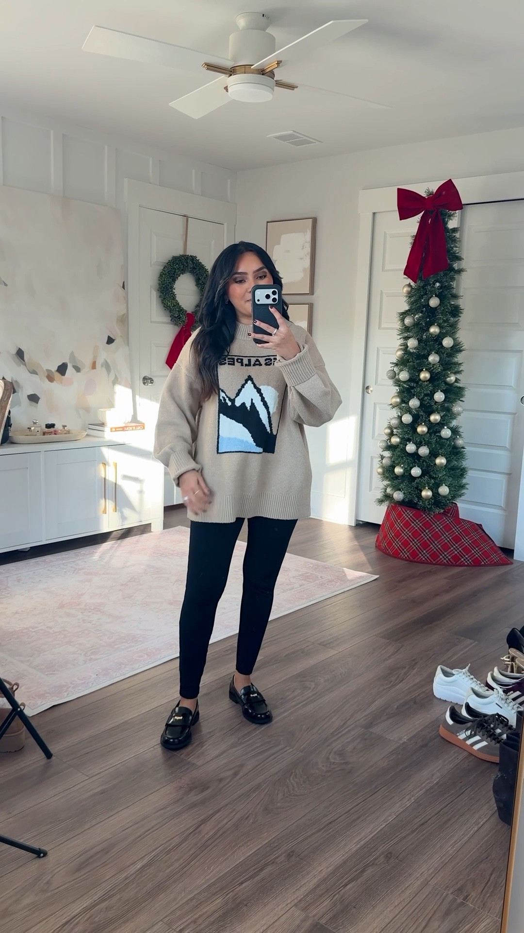 Sweater size large - sized up for an oversized fit
White tee size xs petite TTS 
Leggings size small regular - also comes in petite length
Loafers size 5 TTS 



#LTKSaleAlert #LTKFindsUnder50 #LTKPetite