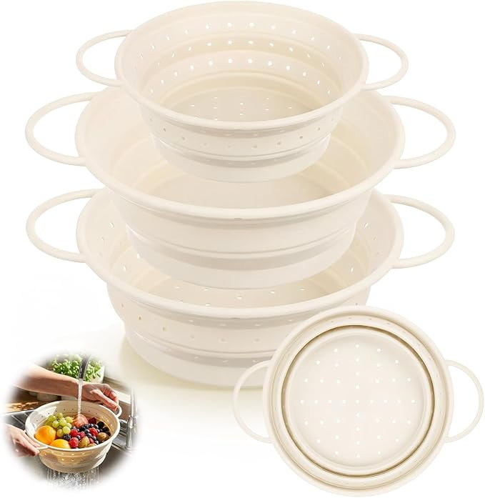 3 Pack Collapsible Colander with Strainer Bowl Set, 11 & 13 In BPA-Free Silicone Colanders for Ki... | Amazon (US)