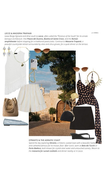 Puglia is the kind of place that changes your pace completely — long lunches, olive groves for miles, whitewashed towns, beach clubs on impossibly blue water, and hotels so beautiful you genuinely never want to leave. 🇮🇹✨

This edit is inspired by the ultimate luxury escape through southern Italy, from Borgo Egnazia to Masseria Trapanà, with chic looks for seaside aperitivos, yacht days, slow mornings, sunset dinners, and every gorgeous moment in between. Think linen sets, elevated sandals, beautiful swimwear, raffia textures, and effortless pieces made for an Italian summer.

Shop the full Puglia-inspired edit below. ☀️

#LTKSeasonal #LTKOver40 #LTKTravel