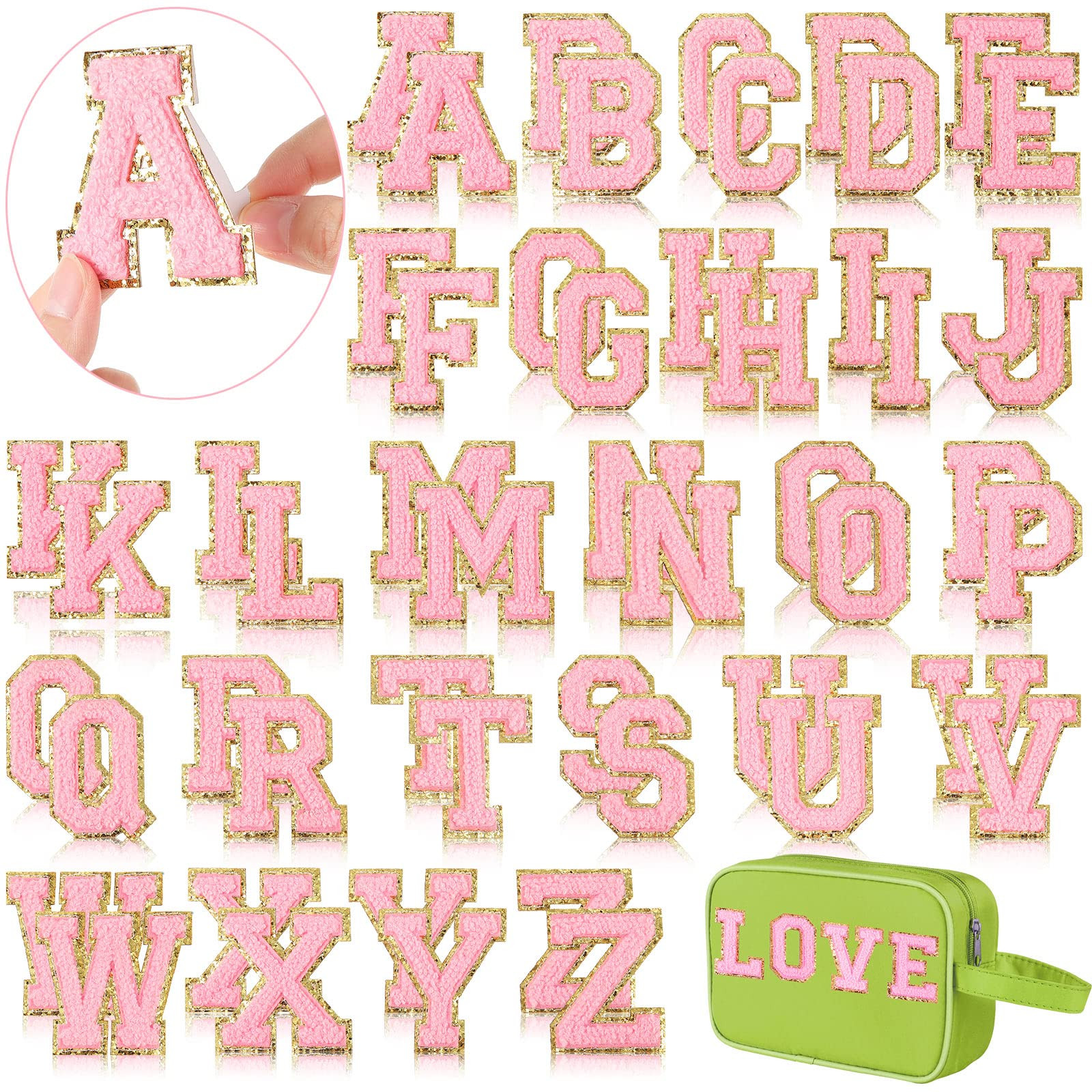 52 Pieces Self Adhesive Chenille Letter Patches Shamrock Lane Patches Glitter Chenille Letter Patche | Amazon (US)