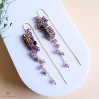 Purple Beaded Dangle Earrings Lavender Drop With Gold Chain Handmade Fairycore Jewelry Gift For Her Statement Lightweight | Etsy (US)