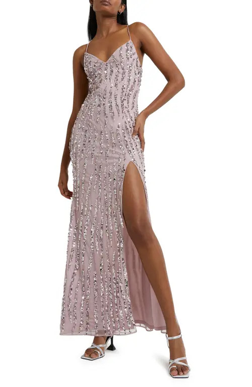 River Island Victoria Sequin Cowl Neck Dress in Purple Light at Nordstrom, Size 12 | Nordstrom